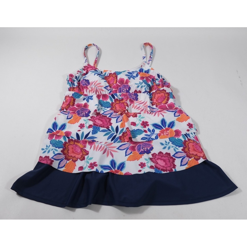 Sonnet Shores Tankini Top Women 16 White Floral Tiered 28-80-051-A Swimwear
